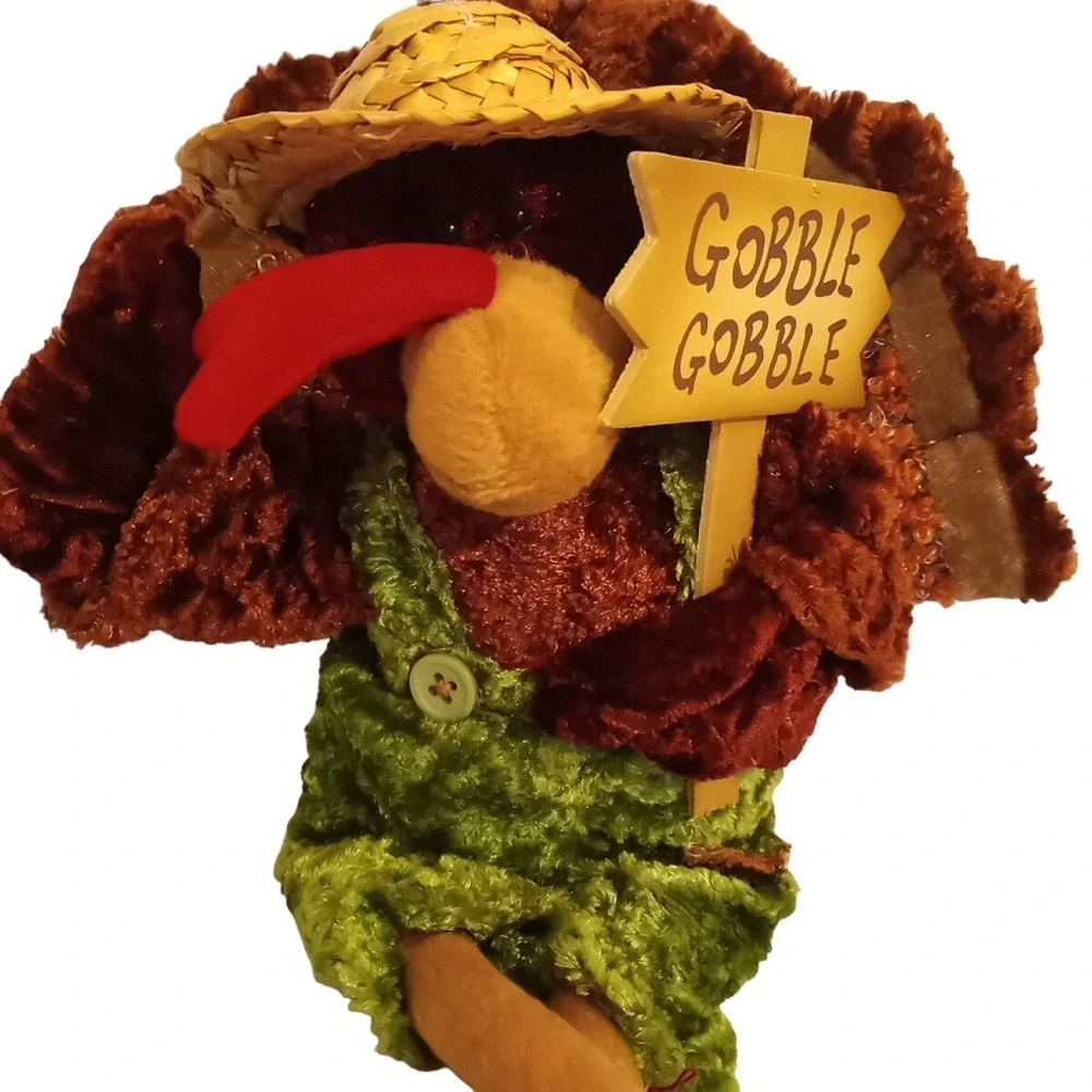 Dandee Turkey Plush Gobble Gobble Sign Straw Hat Sitting Collector's Choice 14